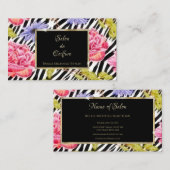 Elegante Zebra Print Roze Bloemen Goud Lijst Salon Visitekaartje (Voorkant / Achterkant)