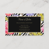 Elegante Zebra Print Roze Bloemen Goud Lijst Salon Visitekaartje (Achterkant)