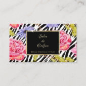 Elegante Zebra Print Roze Bloemen Goud Lijst Salon Visitekaartje (Voorkant)