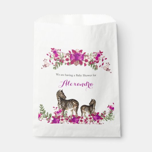 Elegante zebra roze bloem baby shower feestje bedankzakje (Voorkant)