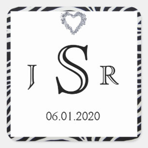 Elegante Zebra Stripe Bruiloft Monogram Sticker