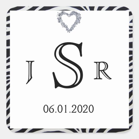 Elegante Zebra Stripe Bruiloft Monogram Sticker (Voorkant)