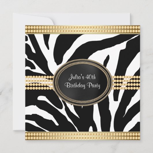 Elegante zebra verjaardagsfeest uitnodigingen (Voorkant)
