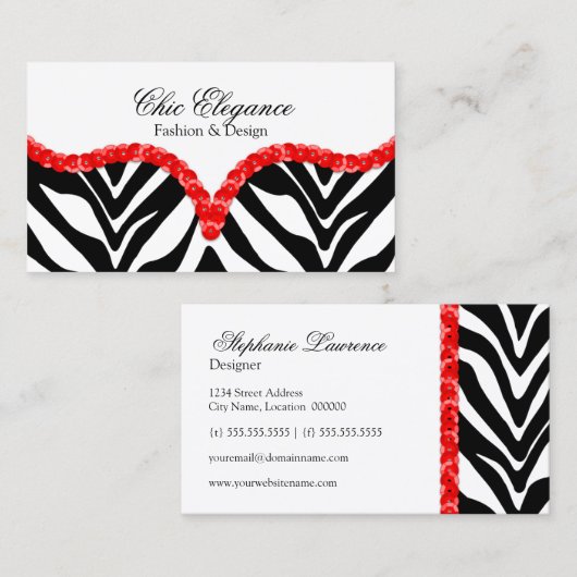 Elegante zebraprint en lovertjes look visitekaartje (Voorkant / Achterkant)