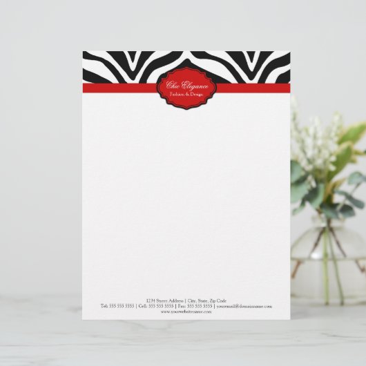 Elegante zebraprint gepersonaliseerd briefhoofd (Staand voorkant)