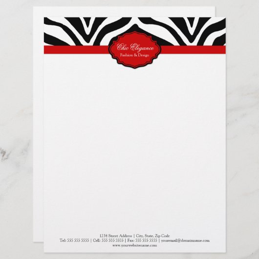Elegante zebraprint gepersonaliseerd briefhoofd (Voorkant / Achterkant)