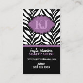 Elegante zebraprint monogram visitekaartje (Voorkant)