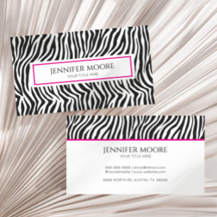Elegante zebraprint roze zwart wit op maat  visitekaartje