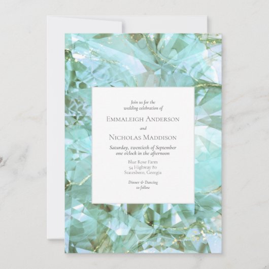 Elegante Zee Glass Crystal Edelsteen bruiloft Kaart (Voorkant)