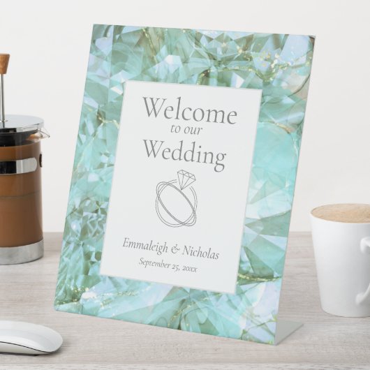 Elegante Zee Glass Crystal Edelsteen bruiloft Reclamebord Met Voetstuk (Insitu)