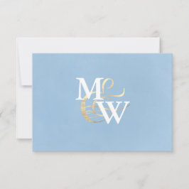 Elegante Zee Glass Dusty Blue Monogram Wedding RSVP Kaartje