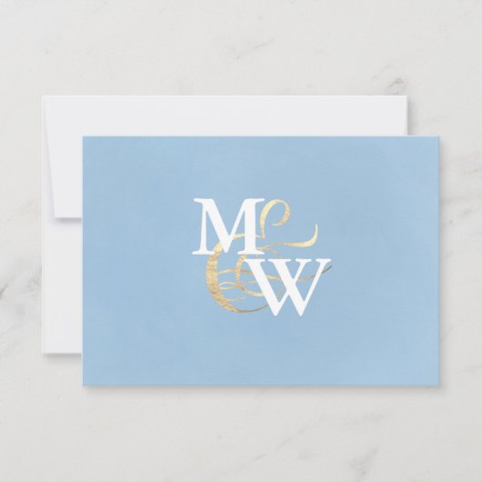 Elegante Zee Glass Dusty Blue Monogram Wedding RSVP Kaartje (Voorkant)