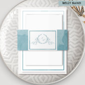 Elegante Zee Glass Monogram Waterverf bruiloft Uitnodigingen Wikkel