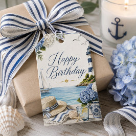 Elegante Zee & Hortensia Verjaardag Cadeaulabel