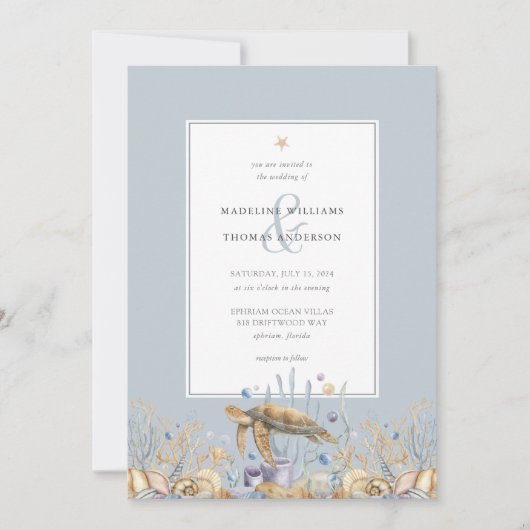 Elegante Zee Schildpad Ocean Wedding Invitation Kaart (Voorkant)