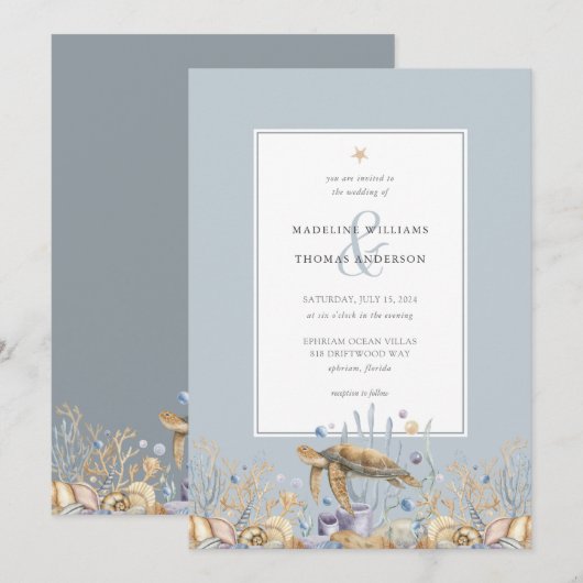 Elegante Zee Schildpad Ocean Wedding Invitation Kaart (Voorkant / Achterkant)