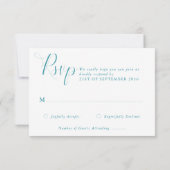 Elegante Zeeen Monogram bruiloft RSVP Kaartje (Achterkant)