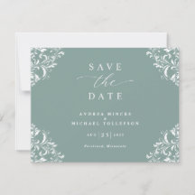 Elegante zeegroene trouw vintage save the date