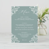 Elegante Zeegroene Vintage Trouwmenu's Menu (Staand voorkant)