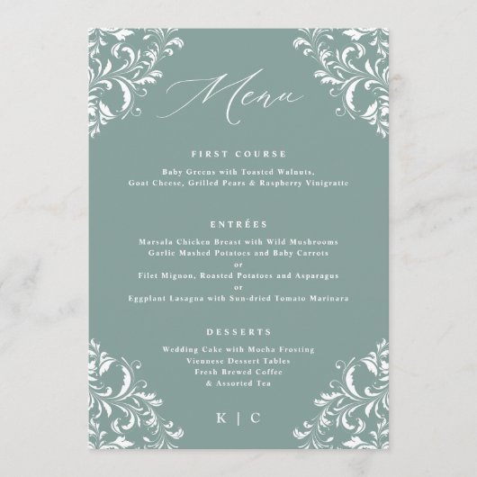 Elegante Zeegroene Vintage Trouwmenu's Menu (Voorkant)
