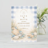 Elegante Zeehuwelijk met Schelpen Save The Date (Staand voorkant)