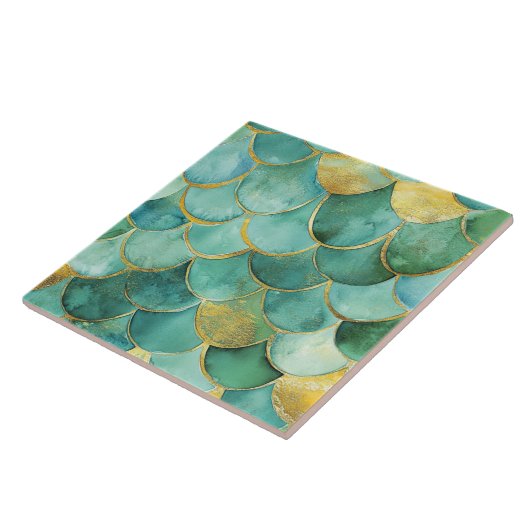 Elegante Zeemeermin Schalen in Blauwgroen en Goud Tegeltje (Zijkant)
