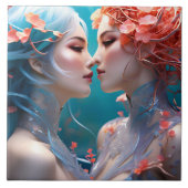 Elegante zeemeerminnen omarmen onderwaterbloesems tegeltje (Voorkant)