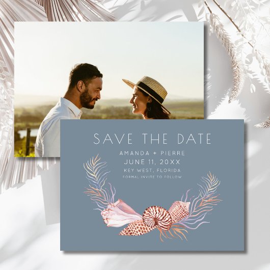 Elegante Zeeoorlog Foto Strand Bruiloft Save the D Date