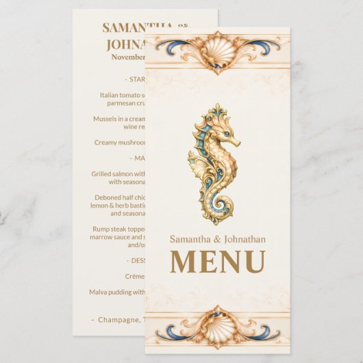 Elegante Zeepaard Bruiloftsmenu Nautilus Strand Menu (Voorkant / Achterkant)