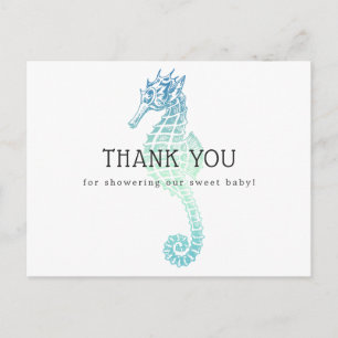 Elegante Zeepaardje Baby Shower Bedankt Briefkaart