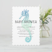 Elegante zeepaardje babyshower uitnodiging (Staand voorkant)