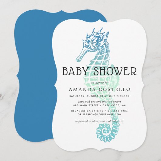Elegante zeepaardje babyshower uitnodiging (Voorkant / Achterkant)