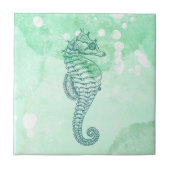 Elegante Zeepaardje Blauw Aquarel Tegeltje (Voorkant)