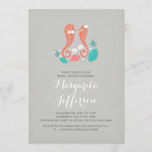 Elegante zeepaardjes strandbrudal doucheuitnodigin kaart