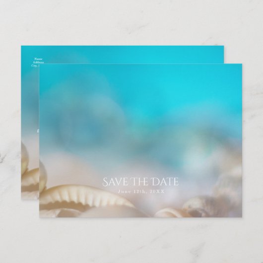 Elegante zeeschelpen Blauwe Tropische Save the Dat Aankondigingskaart (Voorkant / Achterkant)