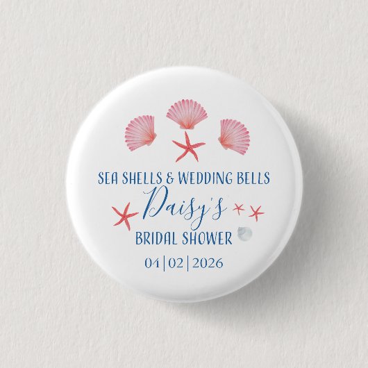 Elegante zeeschelpen & bruiloftbellen Bruidsuitnod Ronde Button 3,2 Cm (Voorkant)