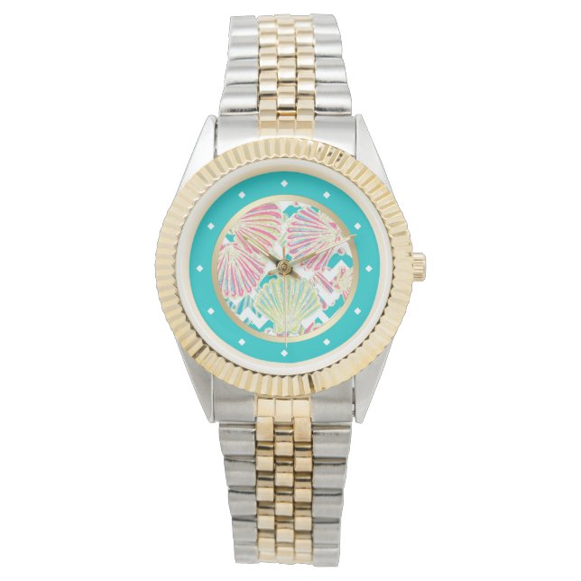 Elegante zeeschelpen Chevron Horloge (Voorkant)