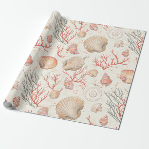 Elegante Zeeschelpen & Koraal Tak Cadeaupapier