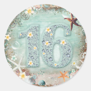 Elegante zeester en parels diamant 16 ronde sticker