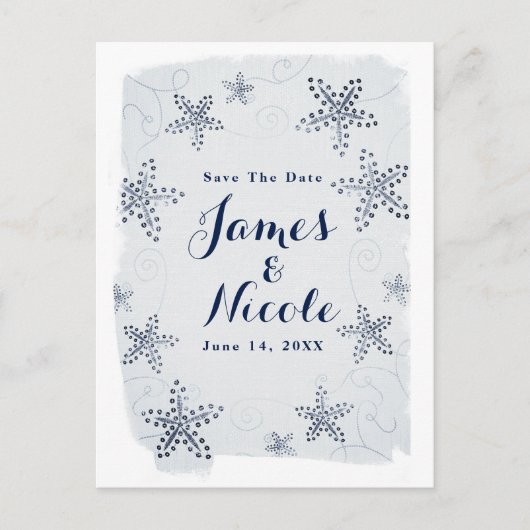 Elegante Zeester & Lovertjes Strand Save the Date Aankondigingskaart (Voorkant)