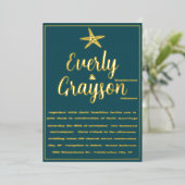 Elegante Zeester Teal en Gouden Strand Bruiloft Folie Uitnodiging (Staand Voorkant)