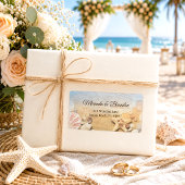 Elegante Zeesterren Schelpen Strand Bruiloft Adres Etiket