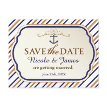 Elegante Zeevaartstreep Save The Date-ansichtkaart