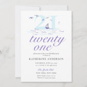 Elegante Zeevaartstrepen Boot Oceaan 21e Verjaarda Kaart (Voorkant)