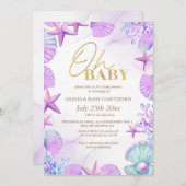Elegante zeewaterverf goud glitters babyshower kaart (Voorkant / Achterkant)