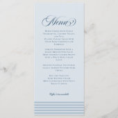 Elegante Zeezijde Kust Blauw Gestreepte Trouw Menu (Voorkant)