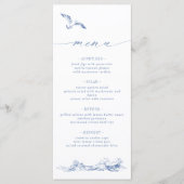Elegante Zeezijdige Kust Chic Blauwe Bruiloft Menu (Voorkant)