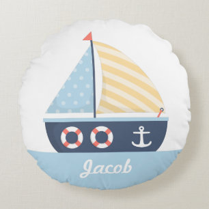 Elegante zeilboot Nautilus-thema voor jongenskamer Rond Kussen