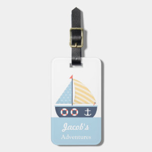 Elegante zeilboot Nautisch thema voor jongens Bagagelabel