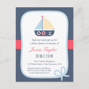 Elegante zeilboot Nautische babyshower uitnodiging